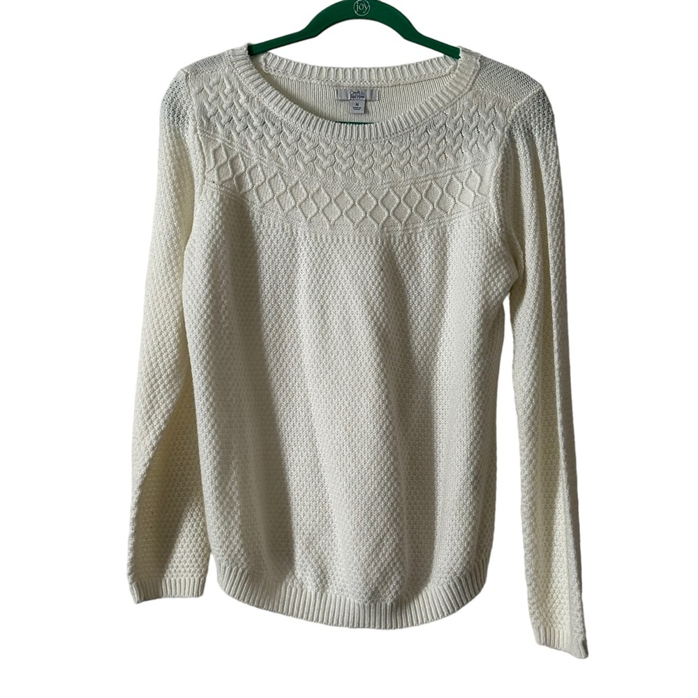 Croft & Barrow Women's M Sweater Cable Knit Solid Cream Long Sleeve Acrylic